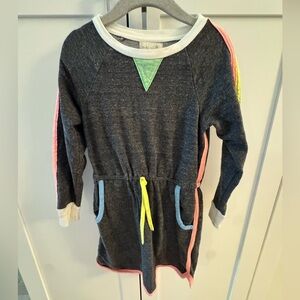 Gray cotton sporty long sleeve Kids Dress with neon accent colors
